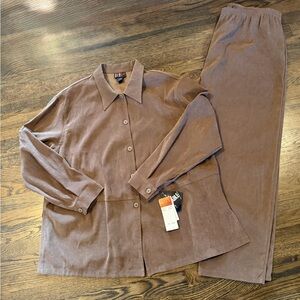 Vintage R&K Originals Faux Suede 2-Piece Set Jacket Pants Brown 24W NWT Y2K